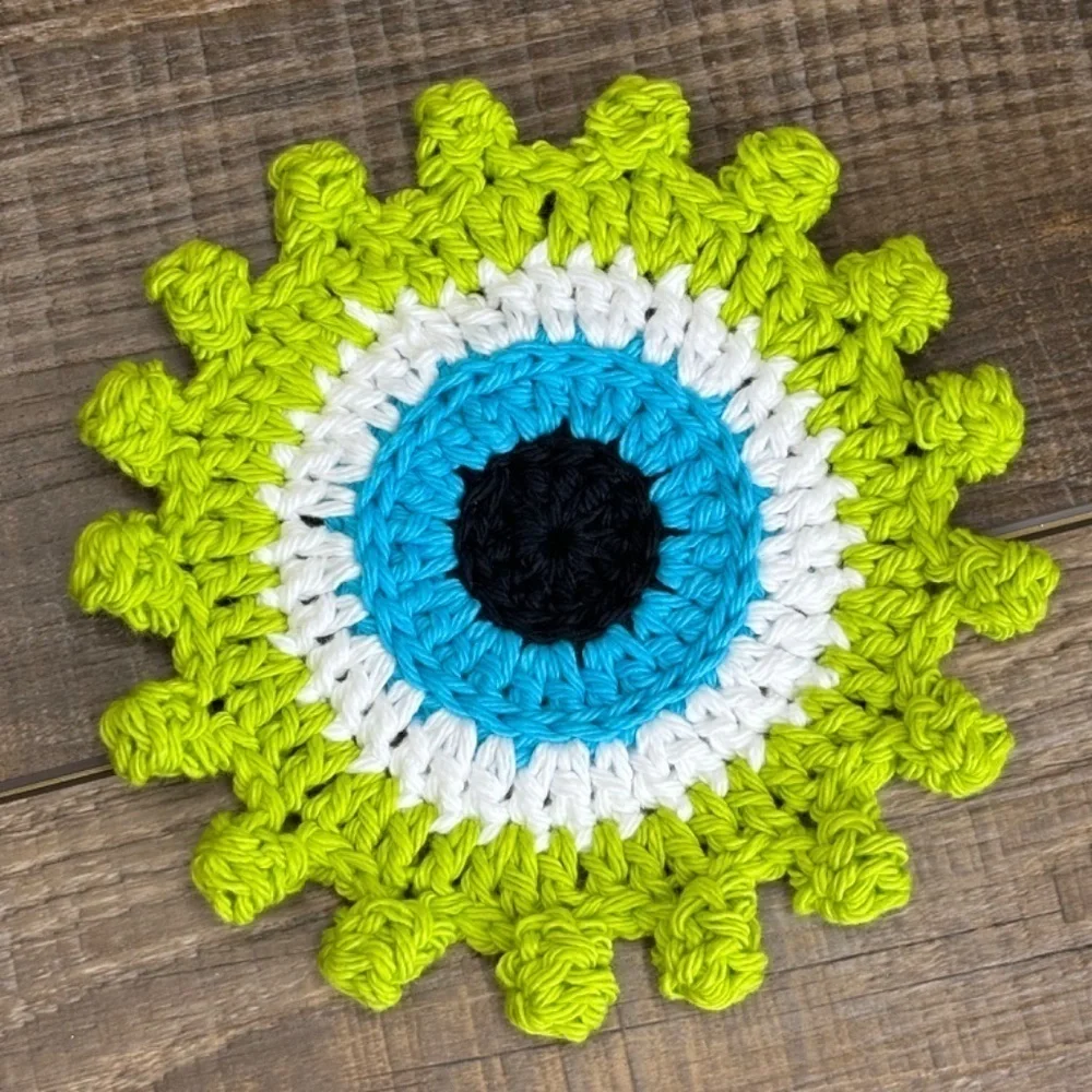 Evil Eye Halloween Monster‎ Coasters Cup Mug Cotton Set of 4 Handcrafted Crochet